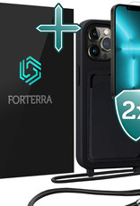 Forterra Forterra iPhone 13 Pro Hoesje Pashouder met Koord Met 2x Screenprotector - Zwart