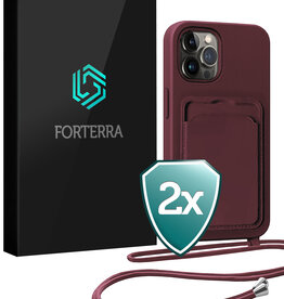 Forterra Forterra iPhone 13 Pro Max Hoesje Pashouder met Koord - Aubergine - 2 PACK