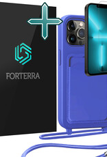 Forterra Forterra iPhone 13 Pro Max Hoesje Pashouder met Koord Met Screenprotector - Fel Blauw