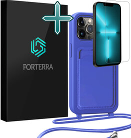 Forterra Forterra iPhone 13 Pro Max Hoesje Pashouder met Koord Met Screenprotector - Fel Blauw