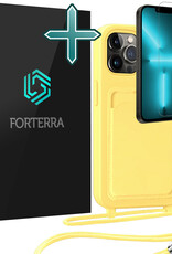 Forterra Forterra iPhone 13 Pro Max Hoesje Pashouder met Koord Met Screenprotector - Geel
