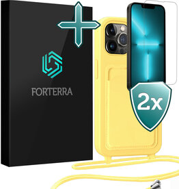 Forterra Forterra iPhone 13 Pro Max Hoesje Pashouder met Koord Met 2x Screenprotector - Geel