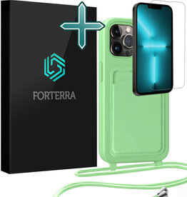 Forterra Forterra iPhone 13 Pro Max Hoesje Pashouder met Koord Met Screenprotector - Groen