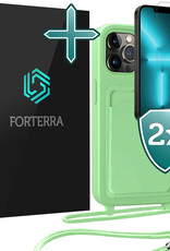 Forterra Forterra iPhone 13 Pro Max Hoesje Pashouder met Koord Met 2x Screenprotector - Groen