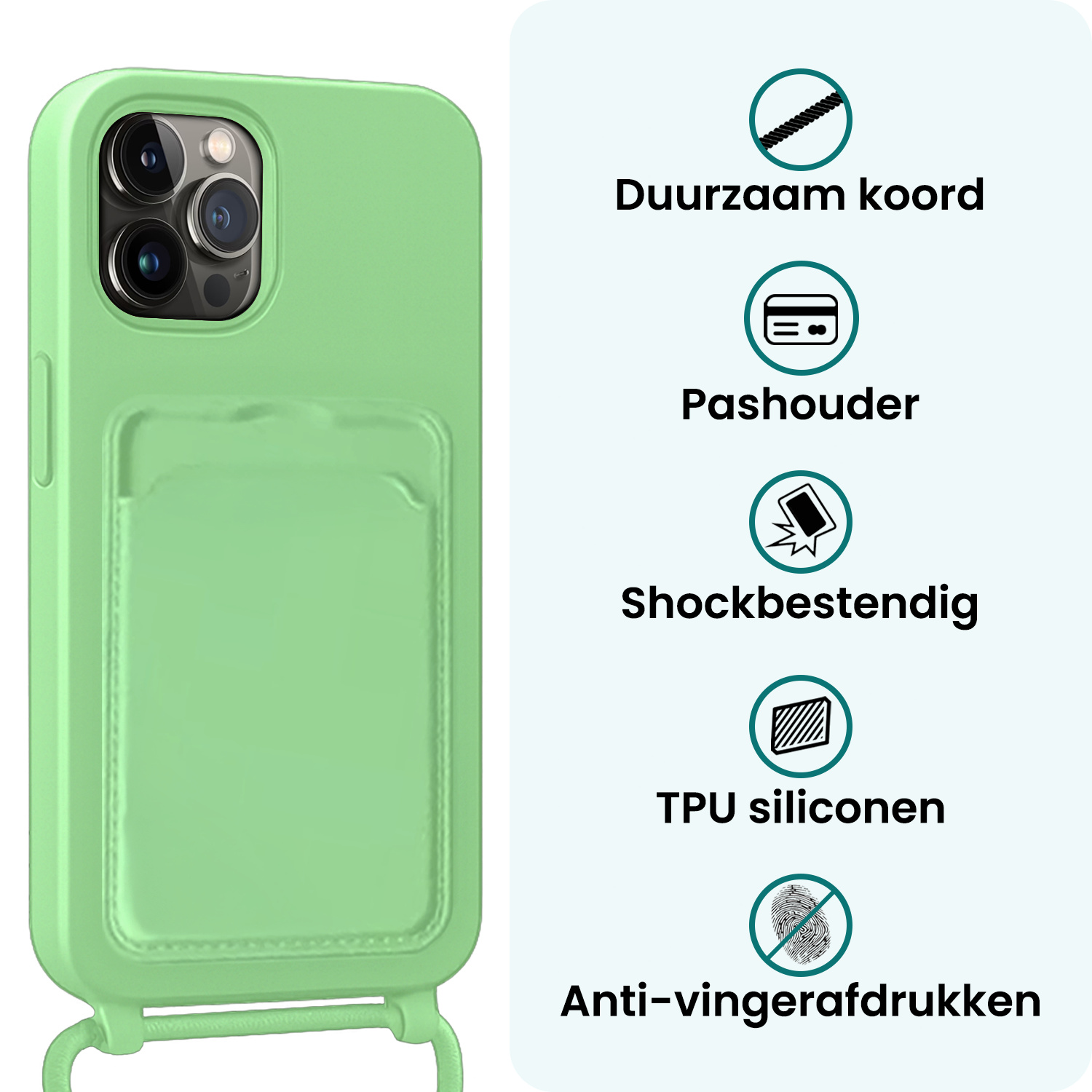 Forterra Forterra iPhone 13 Pro Max Hoesje Pashouder met Koord Met 2x Screenprotector - Groen