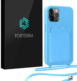 Forterra Forterra iPhone 13 Pro Max Hoesje Pashouder met Koord - Lichtblauw