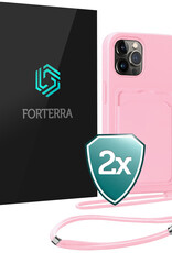 Forterra Forterra iPhone 13 Pro Max Hoesje Pashouder met Koord - Lichtroze - 2 PACK