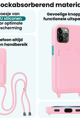 Forterra Forterra iPhone 13 Pro Max Hoesje Pashouder met Koord Met 2x Screenprotector - Lichtroze