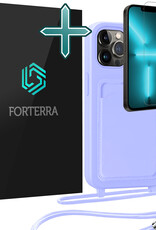 Forterra Forterra iPhone 13 Pro Max Hoesje Pashouder met Koord Met Screenprotector - Lila