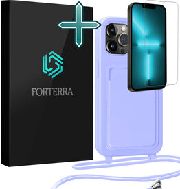 Forterra Forterra iPhone 13 Pro Max Hoesje Pashouder met Koord Met Screenprotector - Lila