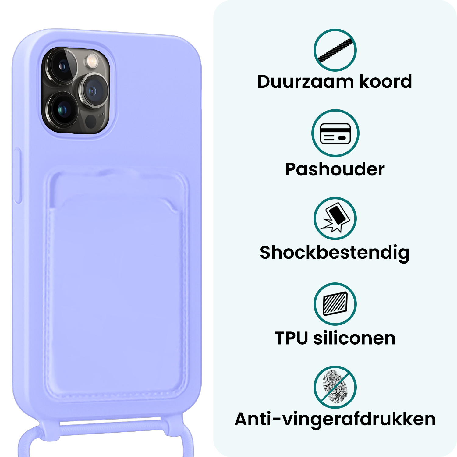 Forterra Forterra iPhone 13 Pro Max Hoesje Pashouder met Koord Met Screenprotector - Lila