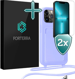 Forterra Forterra iPhone 13 Pro Max Hoesje Pashouder met Koord Met 2x Screenprotector - Lila