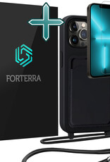 Forterra Forterra iPhone 13 Pro Max Hoesje Pashouder met Koord Met Screenprotector - Zwart
