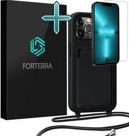 Forterra Forterra iPhone 13 Pro Max Hoesje Pashouder met Koord Met Screenprotector - Zwart