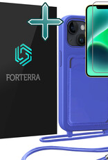 Forterra Forterra iPhone 14 Plus Hoesje Pashouder met Koord Met Screenprotector - Fel Blauw