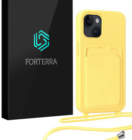 Forterra Forterra iPhone 14 Plus Hoesje Pashouder met Koord - Geel