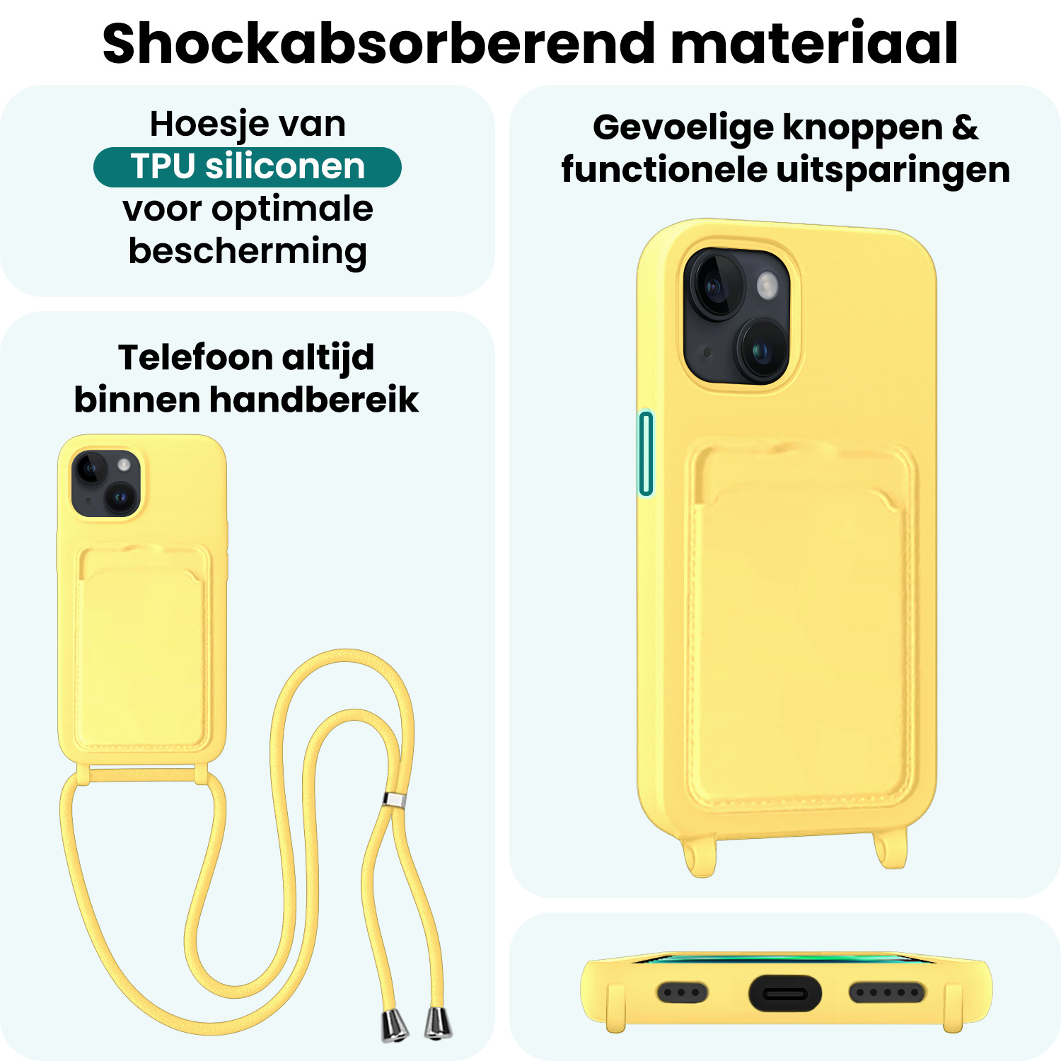 Forterra Forterra iPhone 14 Plus Hoesje Pashouder met Koord - Geel - 2 PACK