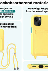 Forterra Forterra iPhone 14 Plus Hoesje Pashouder met Koord Met 2x Screenprotector - Geel