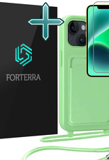 Forterra Forterra iPhone 14 Plus Hoesje Pashouder met Koord Met Screenprotector - Groen