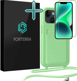 Forterra Forterra iPhone 14 Plus Hoesje Pashouder met Koord Met Screenprotector - Groen