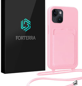 Forterra Forterra iPhone 14 Plus Hoesje Pashouder met Koord - Lichtroze