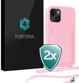 Forterra Forterra iPhone 14 Plus Hoesje Pashouder met Koord - Lichtroze - 2 PACK