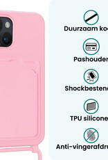 Forterra Forterra iPhone 14 Plus Hoesje Pashouder met Koord Met Screenprotector - Lichtroze