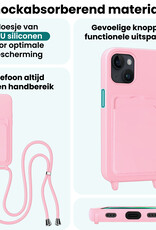 Forterra Forterra iPhone 14 Plus Hoesje Pashouder met Koord Met Screenprotector - Lichtroze