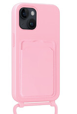 Forterra Forterra iPhone 14 Plus Hoesje Pashouder met Koord Met Screenprotector - Lichtroze