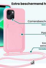 Forterra Forterra iPhone 14 Plus Hoesje Pashouder met Koord Met 2x Screenprotector - Lichtroze