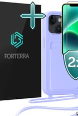 Forterra Forterra iPhone 14 Plus Hoesje Pashouder met Koord Met 2x Screenprotector - Lila