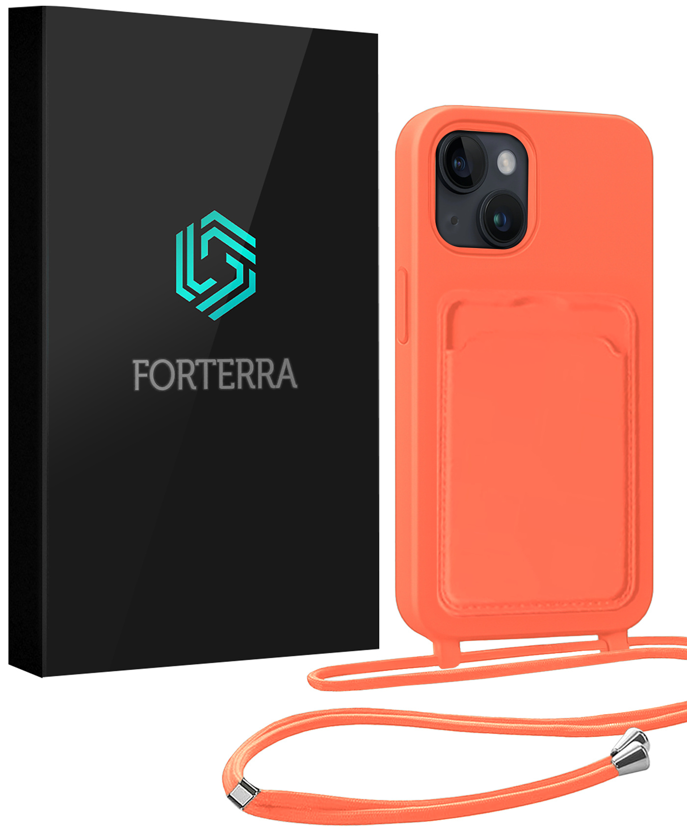 Forterra Forterra iPhone 14 Plus Hoesje Pashouder met Koord - Papaya