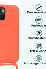 Forterra Forterra iPhone 14 Plus Hoesje Pashouder met Koord Met 2x Screenprotector - Papaya