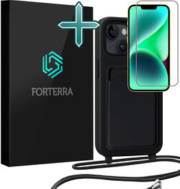 Forterra Forterra iPhone 14 Plus Hoesje Pashouder met Koord Met Screenprotector - Zwart