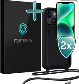 Forterra Forterra iPhone 14 Plus Hoesje Pashouder met Koord Met 2x Screenprotector - Zwart