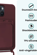 Forterra Forterra iPhone 14 Hoesje Pashouder met Koord Met 2x Screenprotector - Aubergine
