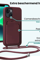 Forterra Forterra iPhone 14 Hoesje Pashouder met Koord Met 2x Screenprotector - Aubergine