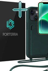 Forterra Forterra iPhone 14 Hoesje Pashouder met Koord Met Screenprotector - Donkergroen