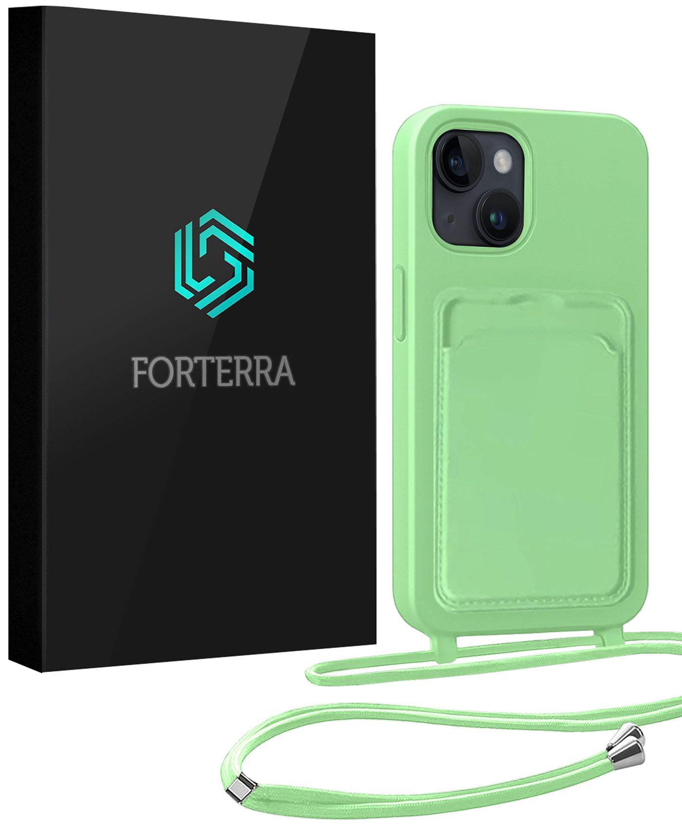 Forterra Forterra iPhone 14 Hoesje Pashouder met Koord - Groen