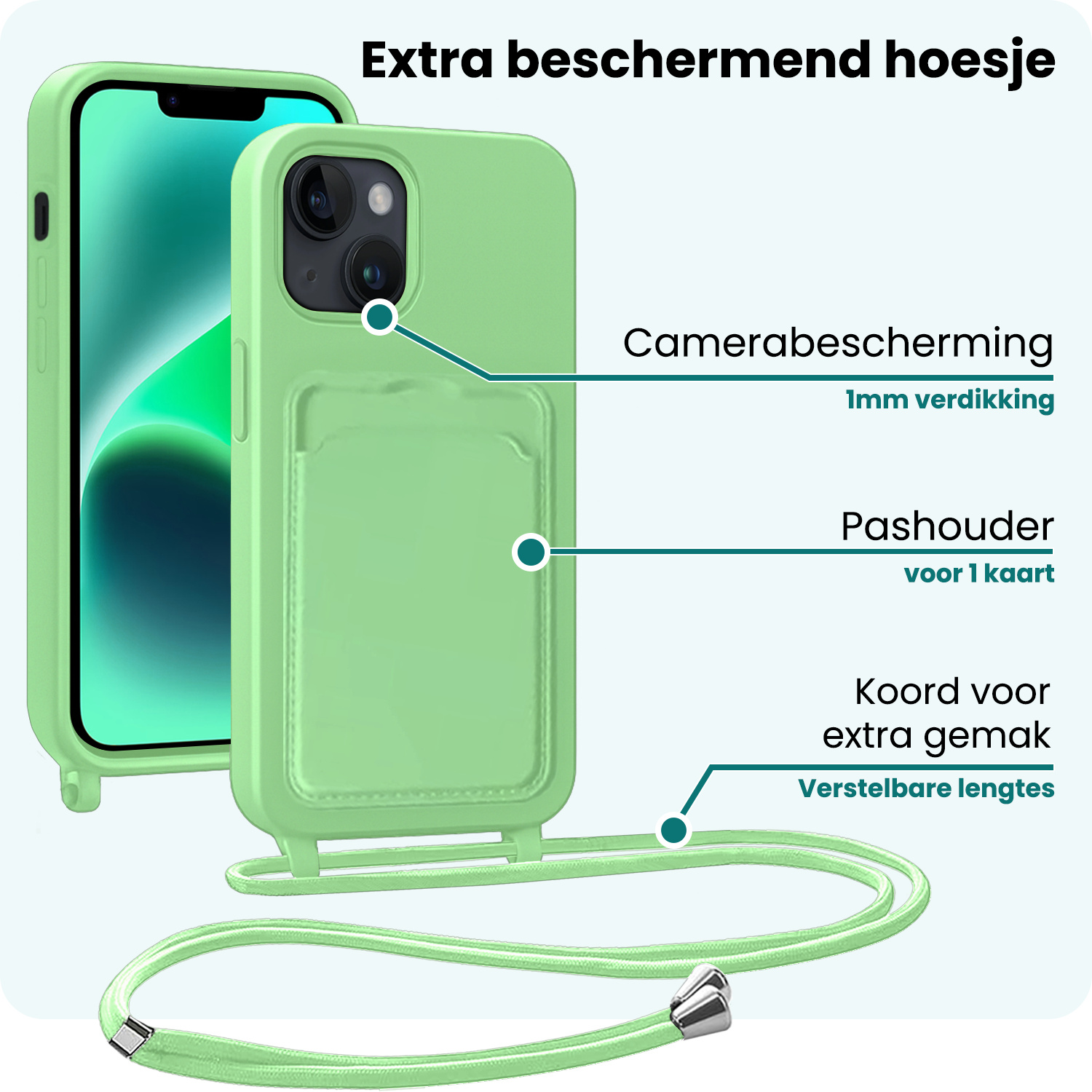 Forterra Forterra iPhone 14 Hoesje Pashouder met Koord - Groen - 2 PACK