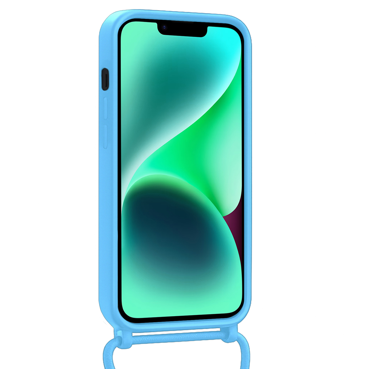 Forterra Forterra iPhone 14 Hoesje Pashouder met Koord Met Screenprotector - Lichtblauw