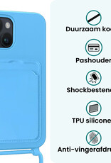Forterra Forterra iPhone 14 Hoesje Pashouder met Koord Met 2x Screenprotector - Lichtblauw