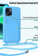 Forterra Forterra iPhone 14 Hoesje Pashouder met Koord Met 2x Screenprotector - Lichtblauw