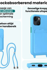 Forterra Forterra iPhone 14 Hoesje Pashouder met Koord Met 2x Screenprotector - Lichtblauw