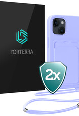 Forterra Forterra iPhone 14 Hoesje Pashouder met Koord - Lila - 2 PACK