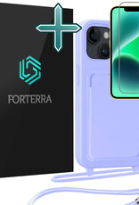 Forterra Forterra iPhone 14 Hoesje Pashouder met Koord Met Screenprotector - Lila