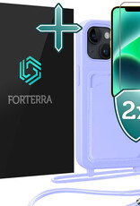 Forterra Forterra iPhone 14 Hoesje Pashouder met Koord Met 2x Screenprotector - Lila