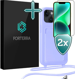 Forterra Forterra iPhone 14 Hoesje Pashouder met Koord Met 2x Screenprotector - Lila