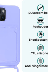 Forterra Forterra iPhone 14 Hoesje Pashouder met Koord Met 2x Screenprotector - Lila