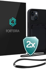 Forterra Forterra iPhone 14 Hoesje Pashouder met Koord - Zwart - 2 PACK